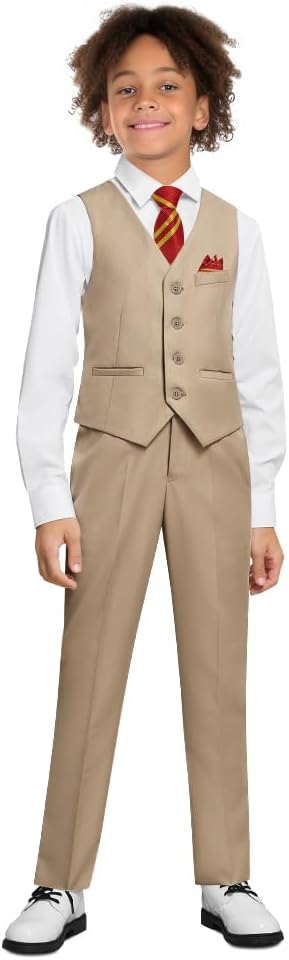 Boys' 6-Piece Formal Slim Fit Suit Set, Vest, Pants, Dress Shirt, Tie, Pocket Square, and Bow Tie