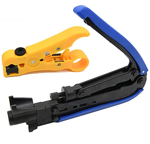 Adjustable RG6 RG11 Coax Cable Crimper Kit - RG6 & RG11 Compression Tool, Stripper