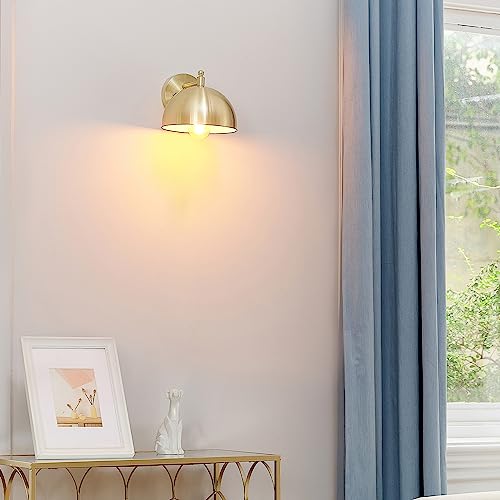 Image of Globe Electric 65000048 1-Light Wall Sconce, Brushed Brass, Wall Lights for Living Room, Bedroom, Den, Mounted Bedside Lamp, Apartment Essentials, Dimmable, Lights for Apartment and Rentals