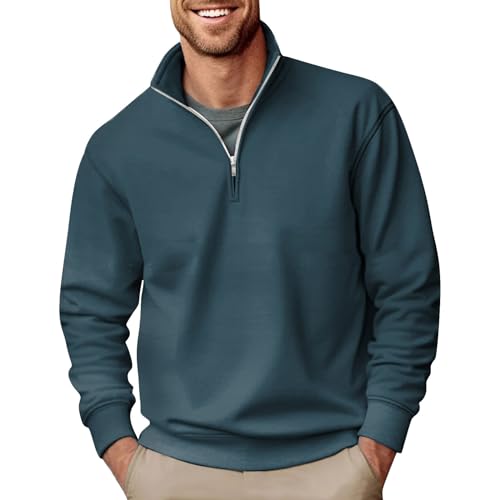 Ymosrh Men's Quarter Zip Dress Sweatshirts Pullover Long Sleeve Solid Color Casual Golf Polo Work Sweater Shirt, S-4XL