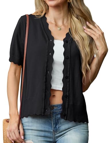 GRECERELLE Womens Summer Lightweight Short Sleeve Cropped Cardigan V-Neck Knit Sweater Shrug for Dressy3