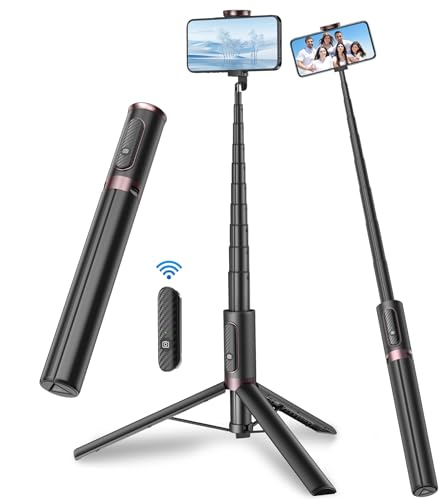 TONEOF 67' Cell Phone Selfie Stick Tripod,Smartphone Stand All-in-1 with Integrated Wireless Remote,Portable,Lightweight,Extendable for iPhone/Android(Black)