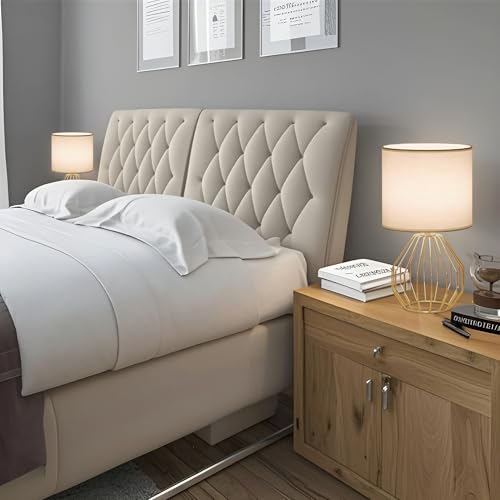Lámpara de Mesa Dorada para Dormitorio con Pantalla de Tela Blanca miniatura 7