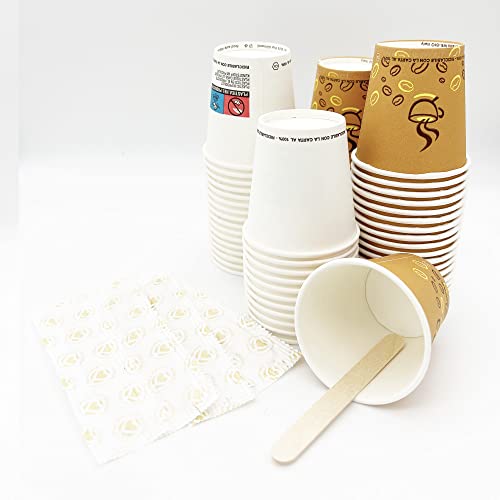 500 vasos + 500 paletas | 500 vasos de café de papel desechable con 500 paletas de madera | Vasos de café de papel para oficina, bar, camping, 100% reciclables con papel (90 ml) Cover