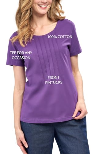Women's Short Sleeve Cotton Knit T-Shirt in Pintuck Style2