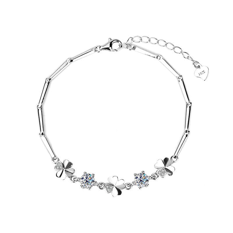 Moissanite - Gold Plated - Sterling Silver - Four-leaf Clover Bracelet