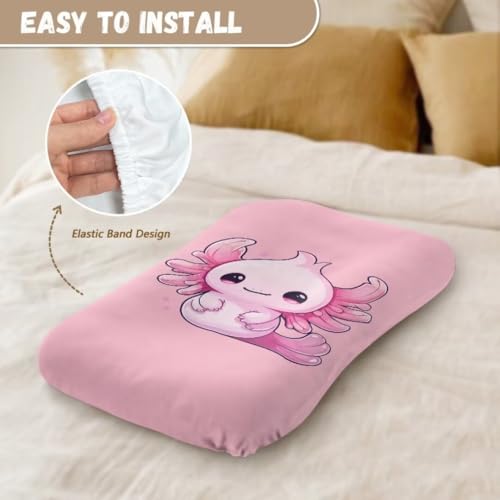 Image of ZOUTAIRONG Cute Axolotl Bassinet Sheet Set Snug Fitted Cradle Fitted Sheets Stretchy Ultra Soft for Oval Rectangle Hourglass Bassinet Mattress Unisex Boy Girl Pink