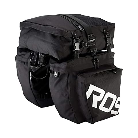 XPhonew Bike Rear Rack Bag, 3 in 1 37L Waterproof Cycling Pannier Rear Rack Bag Bicycle Back Seat Trunk Bag Saddle Bag for Mountain MTB Bike with Detachable Shoulder Strap & Reflective Sign (Black) Cover