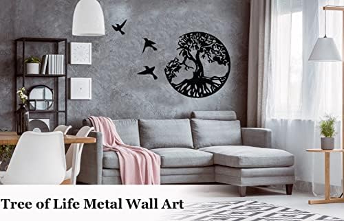 ONEMAJI Tree of Life Metal Wall Art, 11 inch Tree of Life and 3 Birds Metal Wall Art Hanging Home Dining Room Decor Sign for Living Room Bedroom Outdoor Decoration