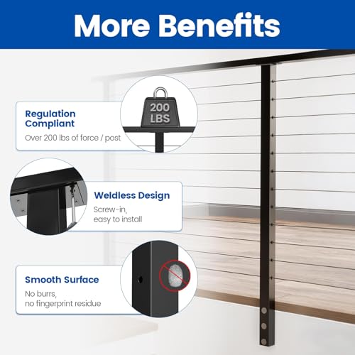 Muzata Black Side Mount 42 Inch Cable Railing Post Level Drilled Space-Saving Stainless Steel Cable Railing System Kit Indoor Outdoor Modular Post Kit RW47 by Muzata - Used condition - Image 5