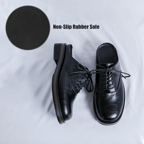 Men's Leather Platform Chunky Heel Slingback Oxford Slippers Fashion Round Toe Lace up Block Heel Slip-On Dress Mules Clog for Leisure Daily Business Work4