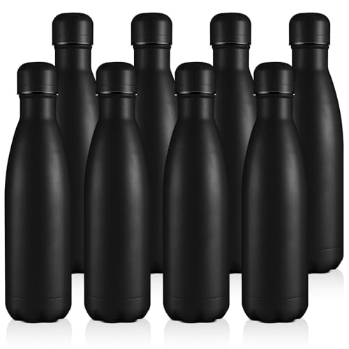 Volhoply 17oz Stainless Steel Water Bottles Bulk（Black,8 Pack）