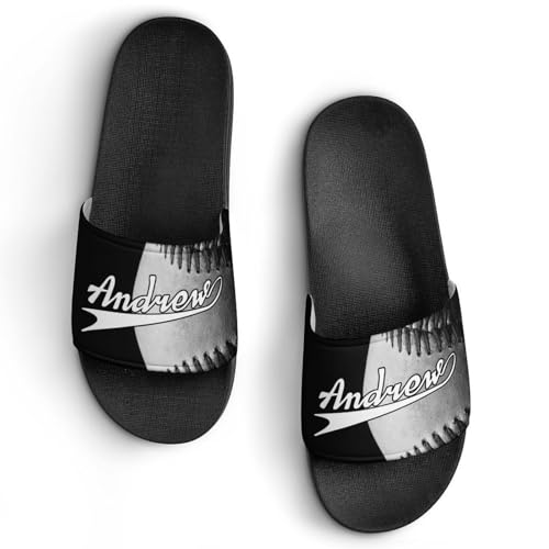 Custom Sports Slides Personalized Slippers - Baseball Sandals Quick Drying Softball Slippers Indoor Outdoor,Gifts for Men Youth Boy (Black,Style 23)