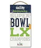Fan Creations NFL Seattle Seahawks Super Bowl LX Champions Sign - 6x12 Rectangle MDF Wood Wall Decor - Official 2026 Championship Commemorative Plaque for Man Cave, Office, Home