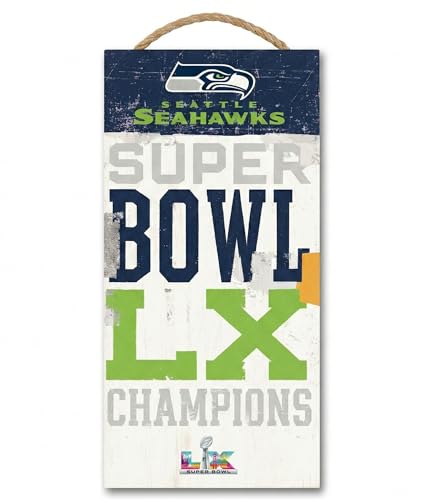 Fan Creations NFL Seattle Seahawks Super Bowl LX Champions Sign - 6x12 Rectangle MDF Wood Wall Decor - Official 2026 Championship Commemorative Plaque for Man Cave, Office, Home