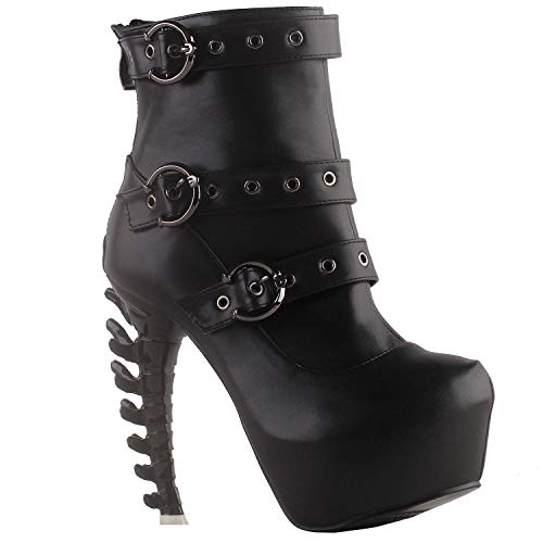 Show Story Punk Design Black Strappy Buckle Zipper High-Top Bone High Heel Hidden Platform Ankle Boots,Lf80674Bk36,5Us,Black #TOP2