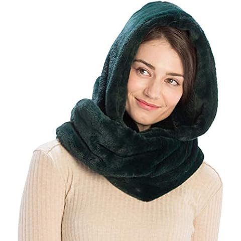 Fashion 21 Women's Soft Faux Fur Infinity Scarf & Infinity Hood Scarf Head Scarf Wrap (2 Styles) (Hooded - Hunter Green) Cover
