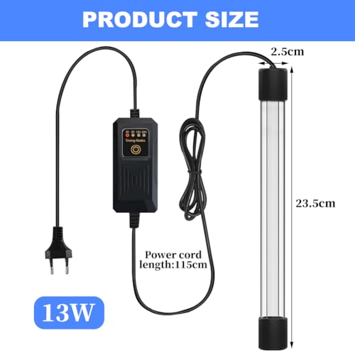 13W Aquarium UV Sterilisator Licht mit Timer, UV-Tauchleuchte, Bakterien Tötung Lampe für Unterwasser-Sterilisation Algenentfernung Desodorierung, für Wasser Aquarien, Gartenteich, Fishbowl