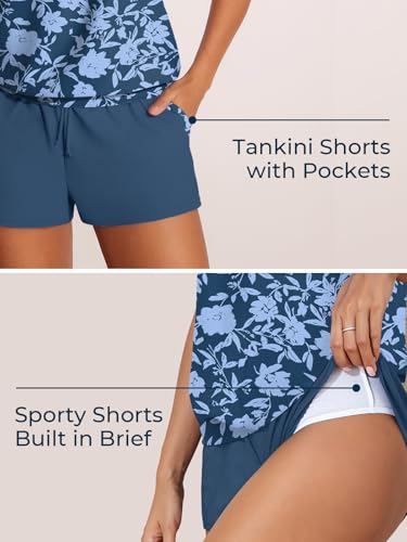 Image of Summer Mae Blouson Women's Tankini Swimsuits Tummy Control Modest 2026 Two Piece with Sporty Pockets Bathing Suits