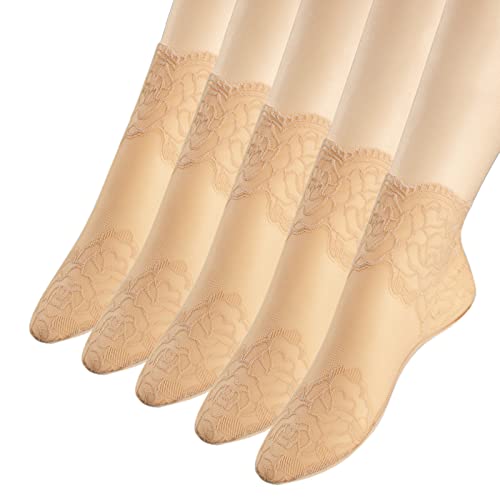 Sevening Nude Lace Ankle Socks For Women - 5Pairs Ruffle Socks Women - Fishnet Ankle Women Socks #TOP2