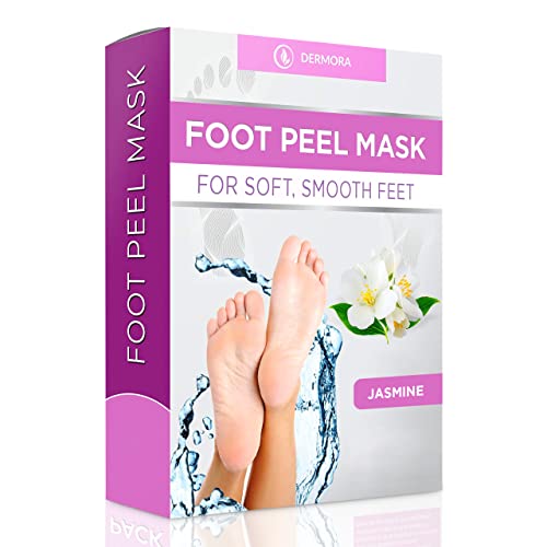 DERMORA Foot Peel Mask – 2 Pack of Regular Size Skin Exfoliating Foot Masks for Dry, Cracked Feet, Callus, Dead Skin Remover – Feet Peeling Mask for baby soft feet, Jasmine Scent