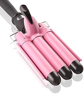 3 Barrel Curling Iron Wand Dual Voltage Hair Crimper with LCD Temp Display - 1 Inch Ceramic Tourmaline Triple Barrels, Temperature Adjustable Portable Hair Waver Heats Up Quickly (Pink)