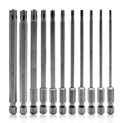 PHITUODA 11-teiliges langes Schraubendreher-Bit-Set, Torx-Bit-Set, Bohrer-Schraubendreher-Bit-Set, langes Torx-Bit-Set, magnetisch (T6-T40) Cover