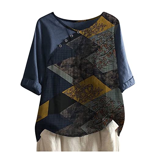 MINIKIMI Féminin Blanc Tops Femmes Short Sleeve Top Teen Girl 3X Débitmètres T-Shirts Femme Été 2022 Dessus De La Culture des Manchons Gonflables Femmes Chemises en Coton Plus Taille (Blue, XXL) Cover