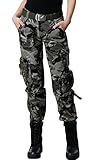 chouyatou Women's Active Loose Fit Military Multi-Pockets Wild Cargo Pants (Medium, Camouflage)