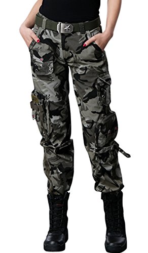 chouyatou Women's Active Loose Fit Military Multi-Pockets Wild Cargo Pants (X-Small, Camouflage)