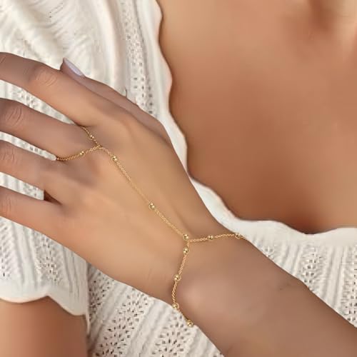 Hand Chain Bracelets for Women 14K Gold Dainty Trendy Cubic Zircon Finger Ring Bracelet Jewelry Accessories Gifts 5