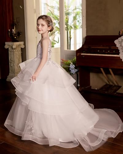 Tulle Flower Girl Dress for Wedding Lace Appliques Ball Gown Pageant Dress with Floor Length2