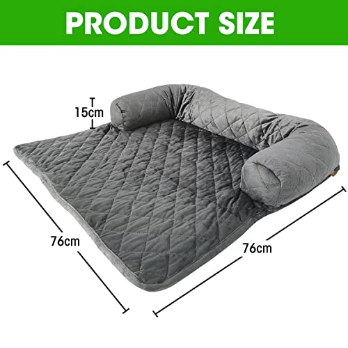 Asatte Dog/Cat Sofa Bed Mat Soft Short Plush Pet Couch Protector For Dog With Doll Cotton Neck Bolster, (Medium, Dark Grey) #TOP1