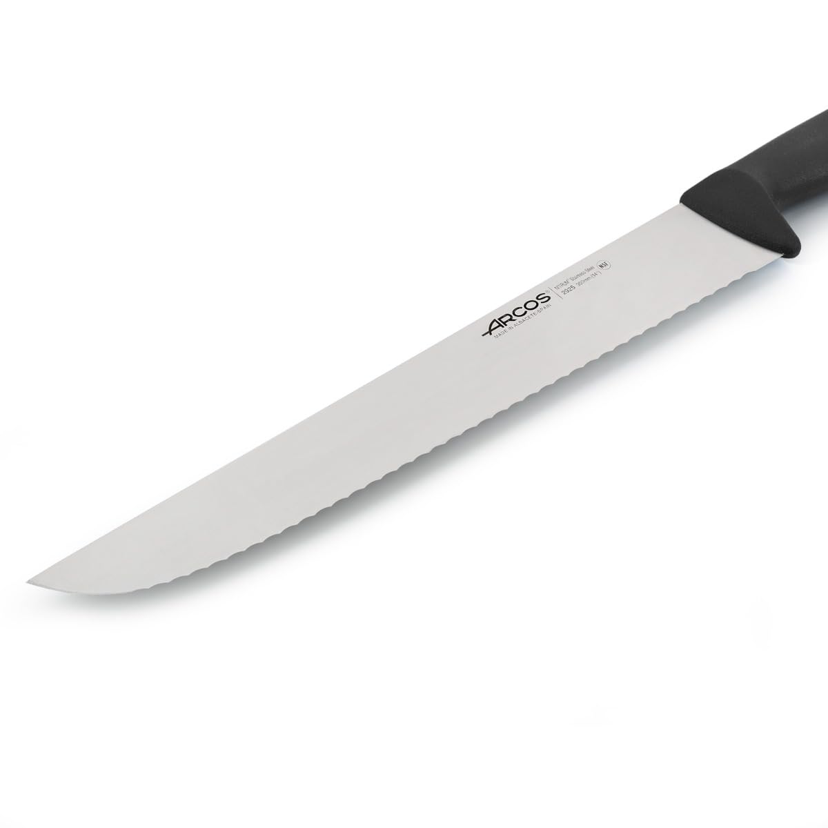 Arcos Couteau Pescadero Lame Dentelée Acier Inoxydable NITRUM 35 cm, Idéal pour Poisson, Manche Polypropylène Noir, Série 2900, Durabilité et Précision de Coupe