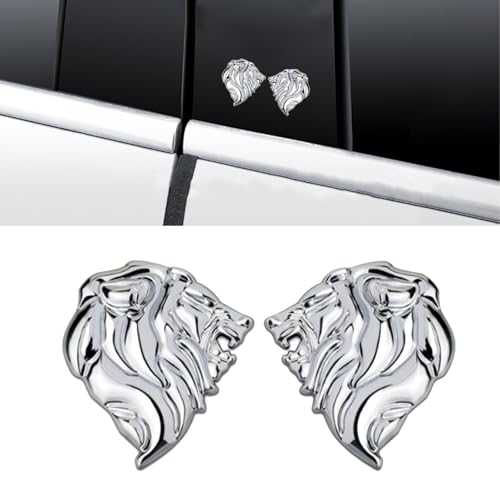 Image of 2PCS Lion Head Metal car Emblem 3D Animal Decoration Metal car Badge Rear car Tail Decoration Sticker (Silver)
