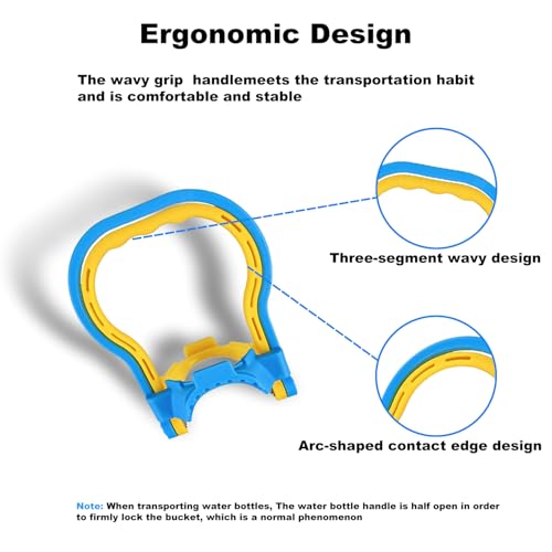 2Pcs 5 Gallon Water Bottle Handles Ergonomic Bottle Carrier Lifter, 4Pcs Food Grade Silicone Replacement Gallon Caps for 55mm Top Diameter Water Bottle for Easy Lifting and Transporting Water Bottles