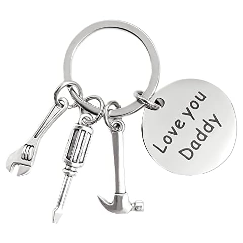 XINCHENG Dad Keyring, Fathers Day Keyring, Father Day Gifts From Daughter Son, Silver Keyring with Screwdriver Wrench Hammer Cover