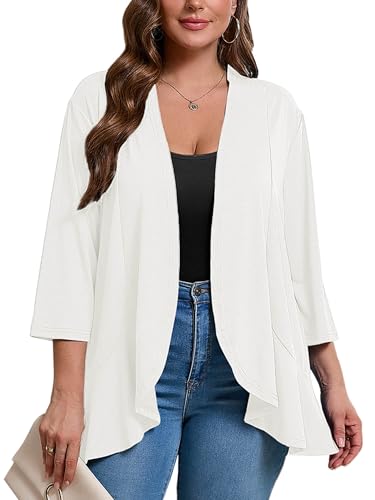 Image of AusLook Women's Plus Size Lightweight Open Front Cardigan 3 /4 Sleeve Cover Ups Shrugs Shawls and Wraps Kimono Jacket Coat