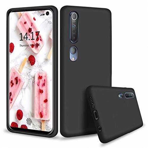 CRABOT Compatible con Xiaomi Mi 10 Funda Silicona Líquida Parachoques de Goma de Gel Delgado A Prueba de Choques Protector Caso+1 Gratis Protector de Pantalla(Negro) Cover