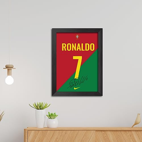 TenorArts Cristiano Ronaldo Poster Portugal No 7 Jersey Laminated Photo Framed Painting with Matt Finish Black Texture (12 inches x 9inches)