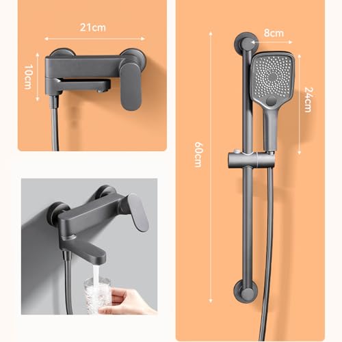 Kit de Douche Gris Mural avec Mixage Taps et Pomme à Trois Modes Ajustement - 5