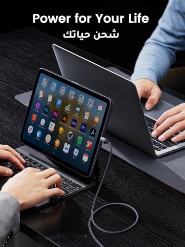 يوجرين كابل يو اس بي سي بطول 2 متر، سلك مضفر من النايلون بقوة 60 وات، كابل USB-C إلى تايب سي 2.0، شحن سريع متوافق مع آيفون 16 برو ماكس، آيباد/آير، ماك بوك برو/ايار، جالكسي S24 S23 الترا، شاومي، إلخ