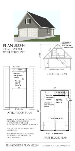 Garage Plans : 2 Car with Loft - 1224-1 - 24' x 34' - Two car - by Behm Design