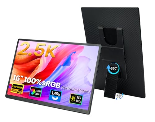 Image of 16 inch 2.5K Portable Monitor - QHD Laptop Screen Extender 100% sRGB Wide Color HDMI /USB C /USB A Travel External Display Stand Gaming Monitor for PC Windows MAC Computer Switch Phone Xbox PS4 /5