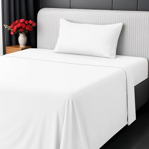 Utopia Bedding Twin Sheet Set - Jersey Knit Sheets 3 Piece – Cotton – Soft T-Shirt Stretchy Sheets (Twin, White)