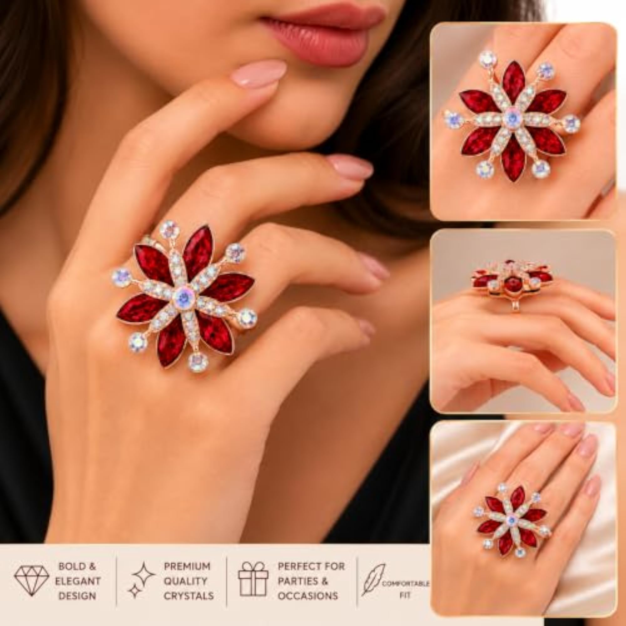 2pc Floral Cocktail Rings Combo, Vintage Statement Design