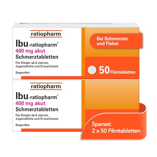 Ibu-ratiopharm 400 mg akut Schmerztabletten im Sparset 2 x 50 Filmtabletten: Bewährt bei Schmerzen und Fieber. Wirkstoff: Ibuprofen