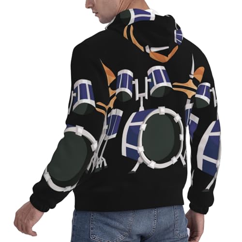 nanger Jazz Drum Print Men'S Casual Hooded Sweatshirt, Thin Fleece Long Sleeve Hoodie Pullover With Pocket4