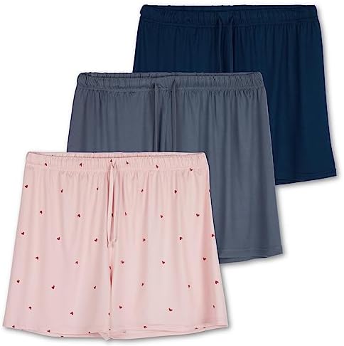 Real Essentials 3 Pack: Womens Ultra-Soft Comfy Stretch Pajama Lounge Shorts Elegant Sleepwear(Available In Plus Size)