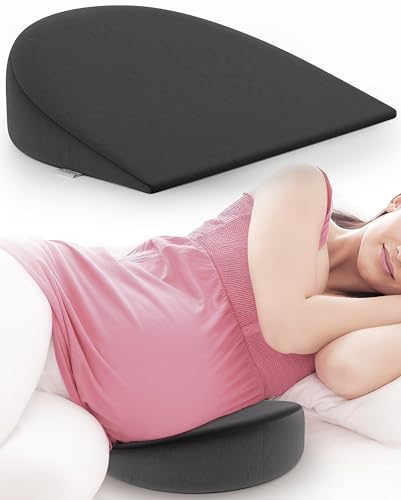 Image of FOVERA Pregnancy Pillow for Pregnant Women | Memory Foam Maternity Pillow Wedge for Supporting Belly, Back During Pregnancy - Provides Soft-Support to The Baby Bump (Dark Grey)